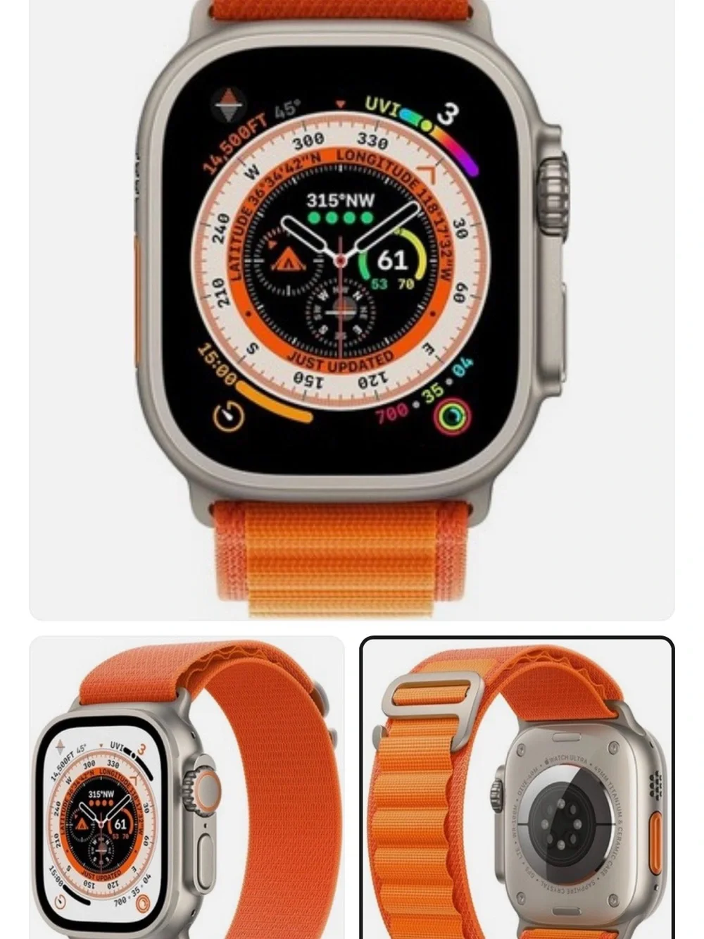 Apple Watch Ultra — Titanium Case with Bright Orange Sport Loop M (NEW IN BOX)